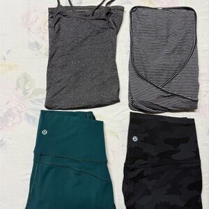 lululemon athletica High-Rise Leggings Duo in Teal & Black Camo with Gray Tops